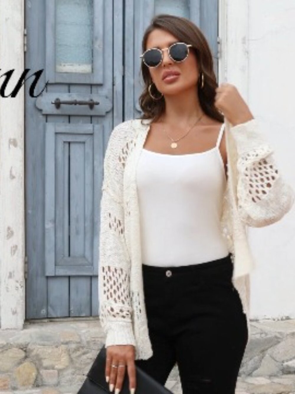 Crochet Knit Sweater Cardigan Boho Open Front Oversized Long Sleeve - Picture 4 of 7